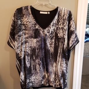 Sejour Blue,  Black,  White Silk and Rayon Blouse